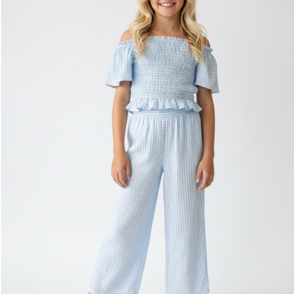 art class Light Blue Off-Shoulder Kids matching set